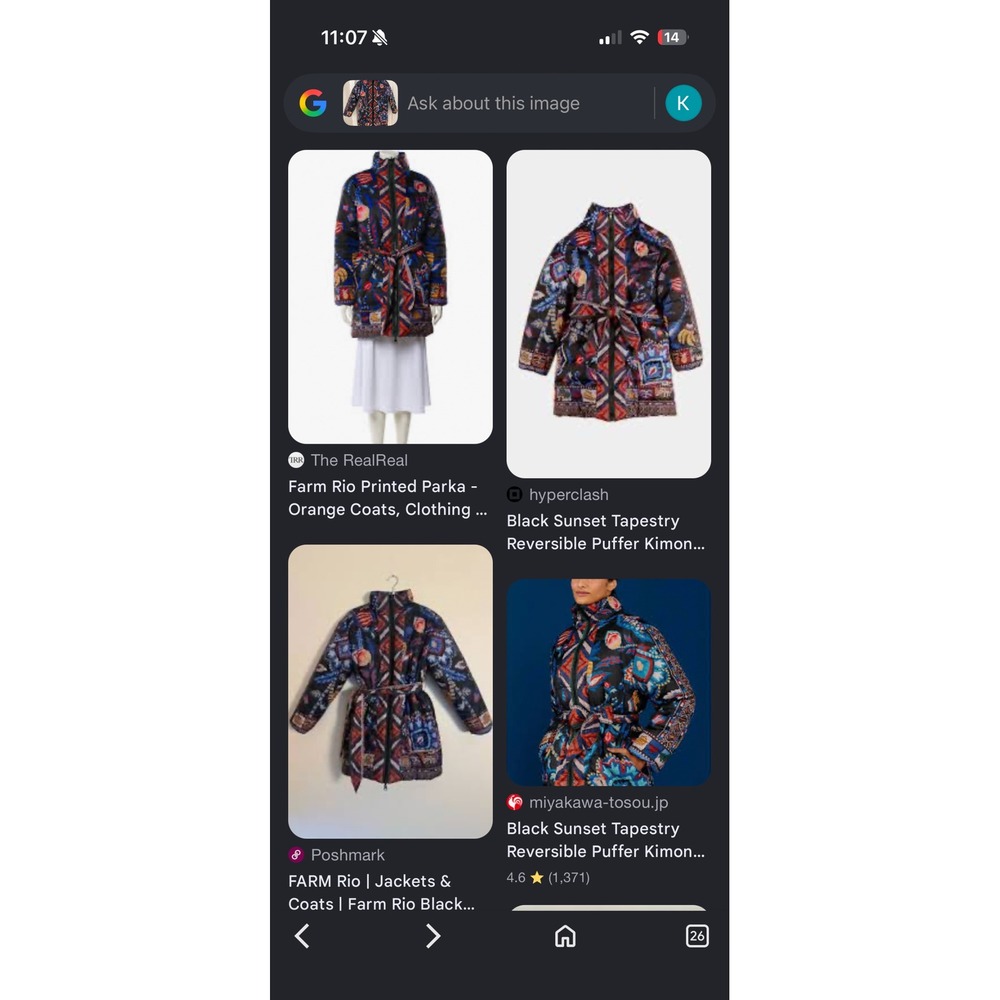 Farm Rio Black Sunset Tapestry Reversible Puffer Kimono Jacket XS BohoMaximalist - Picture 12 of 12
